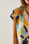 Women's Blue Cream Polo Collar Patterned Summer Dress 60251127 - 8