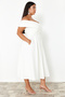 Beyaz Madonna Yaka Dokuma Büyük Beden Abiye/Bridal/Nikah/Nişan/Gece Elbisesi TBBSS24AH00117 - 3