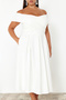 Beyaz Madonna Yaka Dokuma Büyük Beden Abiye/Bridal/Nikah/Nişan/Gece Elbisesi TBBSS24AH00117 - 4
