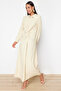 Beige Front Knot and Zipper Detailed Woven Dress TCTSS23EB00137 - 3