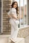 Girl's Stone Embroidered Collar Half Sleeve Belt Detailed White Jumpsuit with Bag - 6