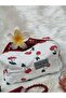 Makeup Bag Quilted Fabric Cherry Red _ Large Size - 4