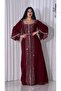 Zena Fashion - Stone Printed Belted Double Sleeve Evening Dress - 3