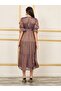 Lurex Striped Chiffon Tiered Midi Dress with Self Tie Up - 4