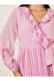 Accordion Pleat Ruffle Trim Wrap Midi Dress - 3