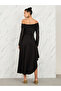 Off Shoulder Embellished Sleeves Asymmetric Hem Midi Dress - 4