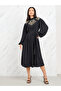 Embroidered Lace Insert Shift Midi Dress with Self Tie Up