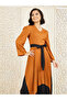 Pleated Contrast Handkerchief Hem Self Tie Up A-Line Midi Dress - 3
