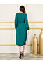 Satin Slit Sleeves V Neck Wrap Midi Dress - 4