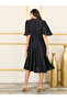 Embroidered 3/4 Sleeve Tiered Midi Dress with Tie Belt - 4