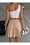 Women's Pleated Mini Cream Skirt - 3