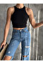 Women's Black Halter Neck Camisole Crop Blouse - 3