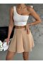 Women's Pleated Mini Cream Skirt - 2