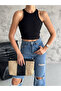 Women's Black Halter Neck Camisole Crop Blouse - 2