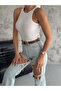 Women's Ecru Halter Neck Camisole Crop Blouse