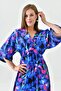 Blue Batwing Sleeve Elastic Waist Front Slit Midi Length Double Breasted Collar Floral Summer Dress 3154 - 5