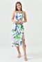 Women's Floral Printed Satin Fabric Strapless Neckline Slit Summer Satin Dress 2420 - 7