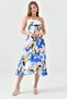 Women's Floral Printed Satin Fabric Strapless Neckline Slit Summer Satin Dress 2420