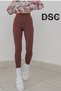 Women's Brown High Waist Seamless Ribbed Leggings - 2