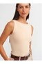 Kayık Yaka Sleeveless Top-Cream - 2