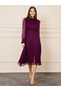 Shiny Organza Frill Detail High Neck A-Line Midi Dress