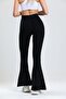 Women's Black Flared Leggings High Waist Elastic Lycra Shaping Tights - 4