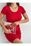 Women's Red Crew Neck Short Sleeve Camisole Mini Dress - 2