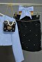 Girls' Stone Embroidered Skirt Suspender Combed Cotton Blouse and Blue Blazer Jacket Skirt Suit - 4