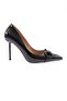 Black Patent Leather Pointed Toe Accessory Thin Heeled Women's Shoes - 21611012859
