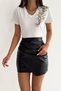 Woman's White V-Neck Shoulder Flower Sequin Embroidered Tasseled 100% Cotton T-Shirt - 6