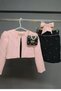 Girl's Stone Embroidered Skirt Suspender Combed Cotton Blouse and Powder Blazer Jacket Skirt Suit - 2