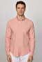 Men's Slim Fit Slim Fit Long Sleeve 100% Cotton Linen Texture Buttoned Lapel Powder Color Shirt - 3