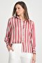 Women's Balloon Sleeve Gather Detailed Oversize Striped Satin Shirt - 4