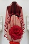 Red Bridal Veil Set, Glass Beads and Sequins Printed Henna Veil Set 6 Pieces - 7