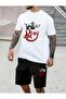 King Printed White T-shirt and Black Shorts - Summer Unisex Set