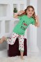 Girl's Short Sleeve Capri Bicycle Collar Cherry Printed Green Color Pajama Set