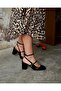 Lady Black Patent Leather 7 cm Thick Heeled Mary Jane Blunt Square Toe Open Back Comfortable Shoes - 5