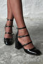 Lady Black Patent Leather 7 cm Thick Heeled Mary Jane Blunt Square Toe Open Back Comfortable Shoes - 2