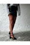 Lady Black Patent Leather 7 cm Thick Heeled Mary Jane Blunt Square Toe Open Back Comfortable Shoes - 3