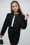 Girl's stone embroidered skirt strap combed cotton blouse and black blazer jacket skirt set