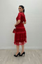Tulle Fabric Lace Detailed Midi Dress - Red - 5
