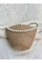 Women's Pearl Design Jute Fabric Shoulder Bag - 2