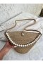 Women's Pearl Design Jute Fabric Shoulder Bag - 3