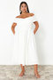Beyaz Madonna Yaka Dokuma Büyük Beden Abiye/Bridal/Nikah/Nişan/Gece Elbisesi TBBSS24AH00117