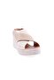 Beige Genuine Leather Women's Sandals with High Wedge Sole and Cross Laser - 291113219 - 2
