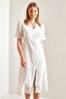 Women's White Front Buttoned Scallop Dress 40881006 - 4