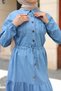 Women's Jeans Dress with Pockets and Drawstring Detail - 8