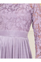 Lace Detail Satin Plisse A-Line Midi Dress - 3