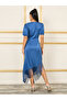 Satin Pleated Tassel Hem A-Line Midi Dress - 4