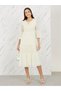 Lace Detail Tie Up Neck Tiered Midi Dress